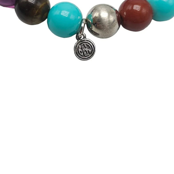 RJ Graziano Cn Blue Turquoise Multicolor Beads Tassel Charm Stretch Bracelet VTG - Picture 4 of 6